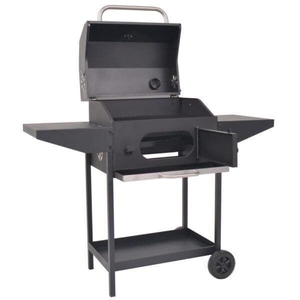 Grill węglowy z wędzarnią i dolną półką, czarny - obrazek 2
