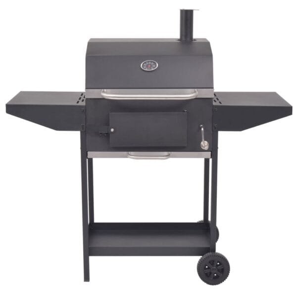 Grill węglowy z wędzarnią i dolną półką, czarny - obrazek 3