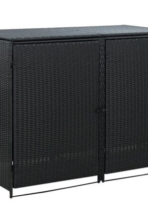 Osłona na 2 kosze na śmieci, polirattan, czarna, 148x80x111 cm