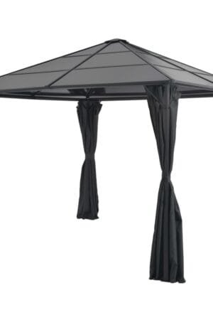 Altana ogrodowa z zasłonami, aluminiowa, 3 x 3 m, czarna
