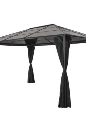Altana ogrodowa z zasłonami, aluminiowa, 4 x 3 x 2,6 m, czarna