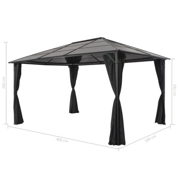 Altana ogrodowa z zasłonami, aluminiowa, 4 x 3 x 2,6 m, czarna - obrazek 7