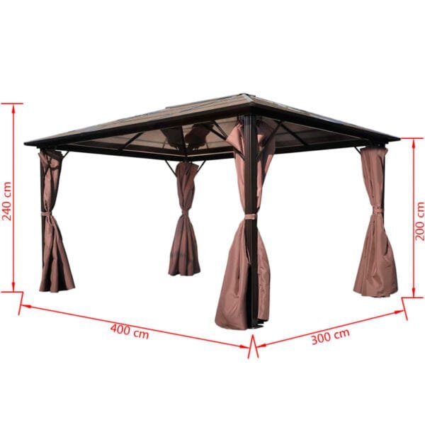 Altana ogrodowa z zasłonami, brązowa, aluminiowa, 400 x 300 cm - obrazek 6
