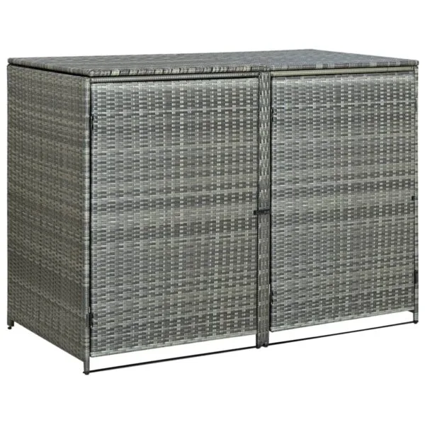 Osłona na 2 kosze na śmieci, rattan PE, antracyt, 148x77x111 cm - obrazek 3