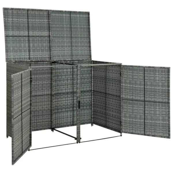 Osłona na 2 kosze na śmieci, rattan PE, antracyt, 148x77x111 cm - obrazek 5
