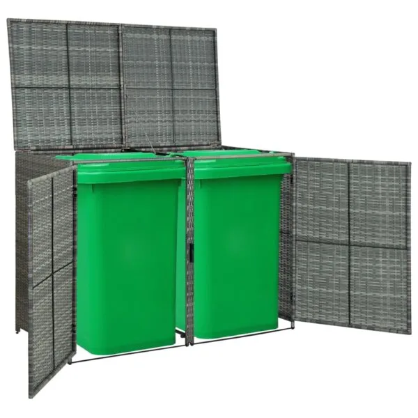 Osłona na 2 kosze na śmieci, rattan PE, antracyt, 148x77x111 cm - obrazek 8