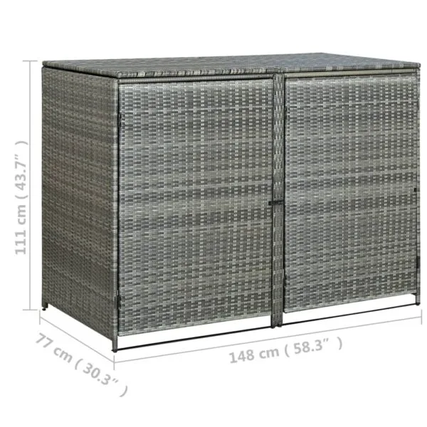 Osłona na 2 kosze na śmieci, rattan PE, antracyt, 148x77x111 cm - obrazek 9