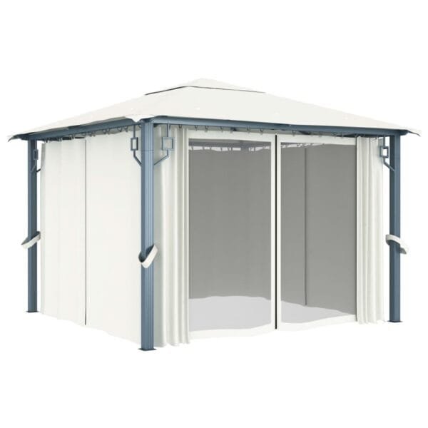 Altana ogrodowa z zasłonami, 300 x 300 cm, kremowa, aluminium - obrazek 2