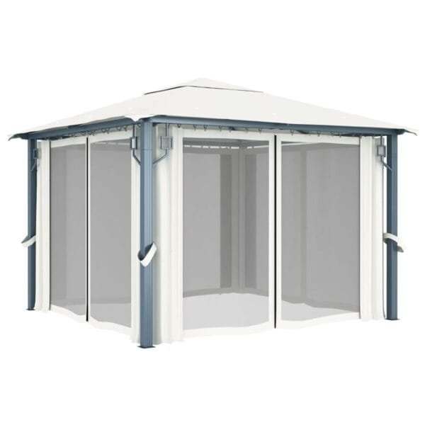 Altana ogrodowa z zasłonami, 300 x 300 cm, kremowa, aluminium - obrazek 3