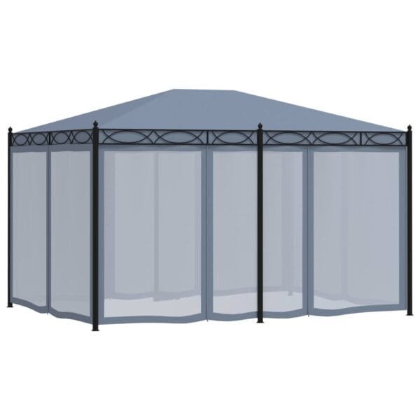 Altana ogrodowa z zasłonami z siatki, 3x4 m, antracytowa, stal - obrazek 4