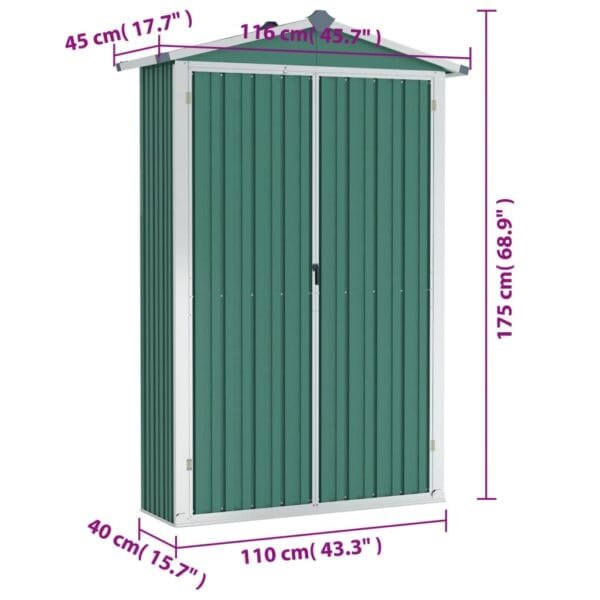 Domek ogrodowy, szopa, zielona, 116x45x175 cm, stal galwanizowana - obrazek 8