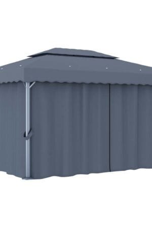 Altana ogrodowa z zasłonami, 4 x 3 m, antracytowa, aluminium