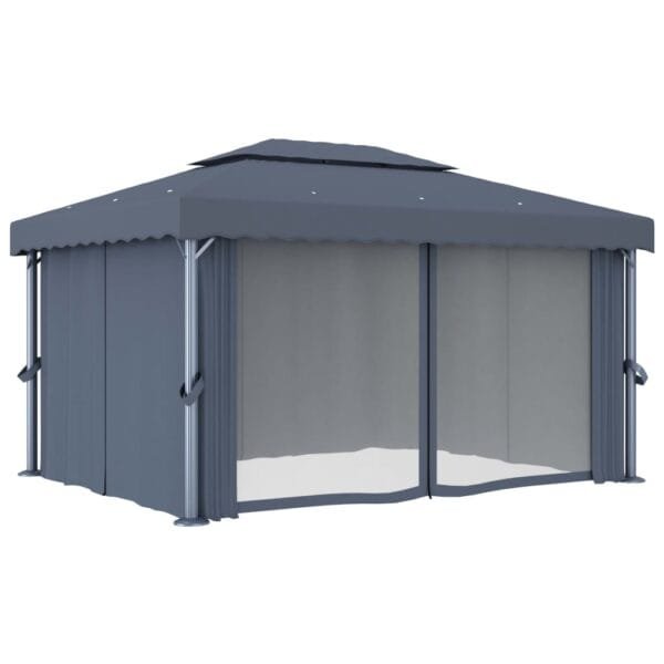 Altana ogrodowa z zasłonami, 4 x 3 m, antracytowa, aluminium - obrazek 3