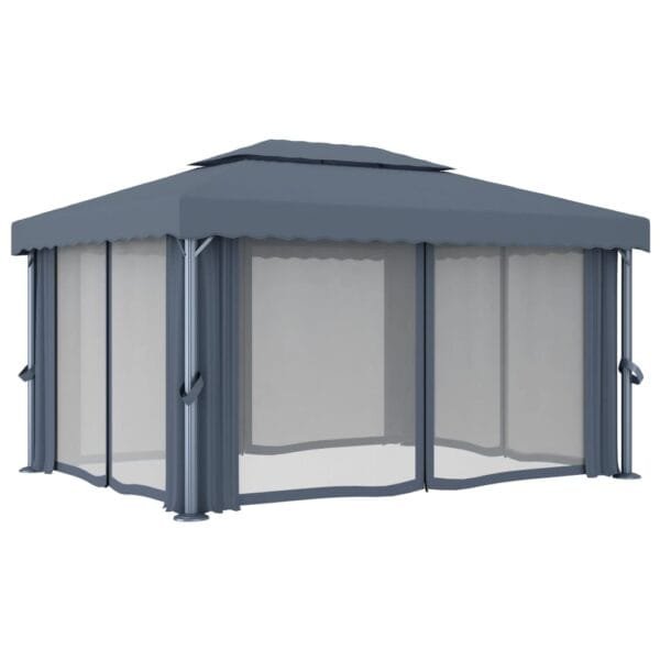 Altana ogrodowa z zasłonami, 4 x 3 m, antracytowa, aluminium - obrazek 4