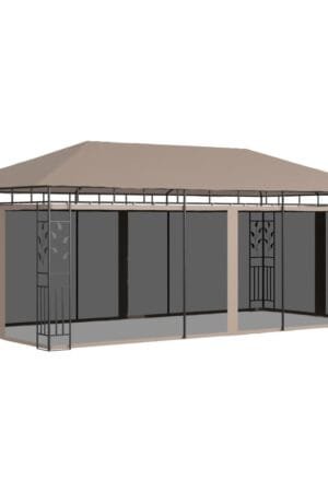 Altana ogrodowa z moskitierą, 6x3x2,73 m, kolor taupe, 180 g/m²