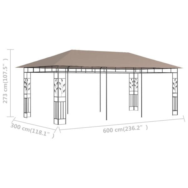 Altana ogrodowa z moskitierą, 6x3x2,73 m, kolor taupe, 180 g/m² - obrazek 6