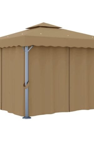 Altana ogrodowa z zasłonami, 3 x 3 m, kolor taupe, aluminium