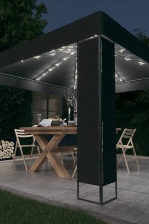 Altana z podwójnym dachem i sznurem lampek LED, 3x3 m, antracyt