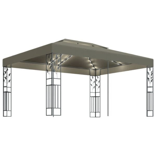 Altana z podwójnym dachem i sznurem lampek LED, 3x4 m, taupe - obrazek 2