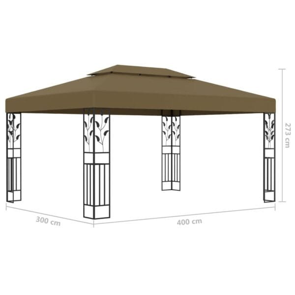 Altana z podwójnym dachem i sznurem lampek LED, 3x4 m, taupe - obrazek 10