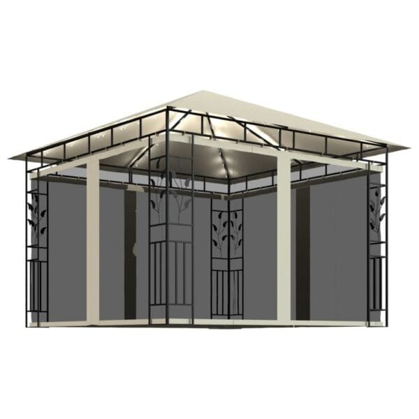 Altana z moskitierą i sznurem lampek LED, 3x3x2,73 cm, kremowa - obrazek 2