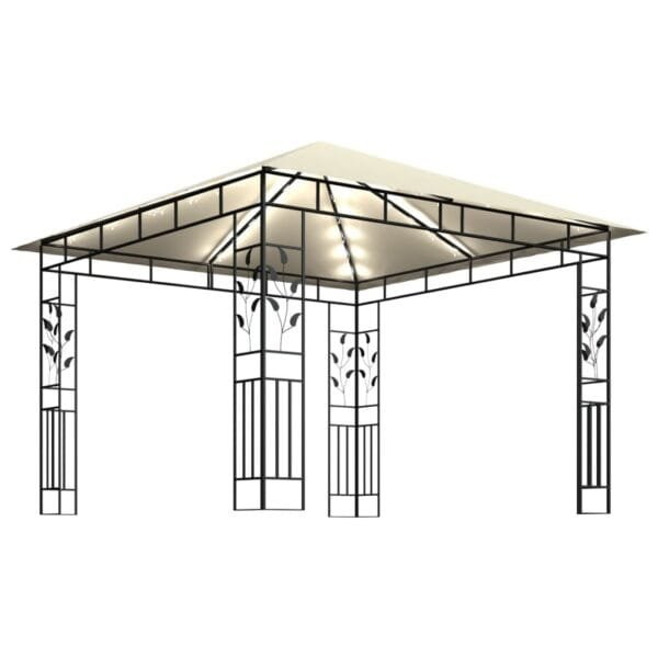 Altana z moskitierą i sznurem lampek LED, 3x3x2,73 cm, kremowa - obrazek 4