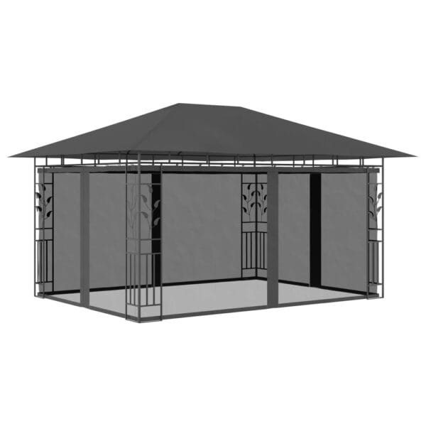 Altana z moskitierą i sznurem lampek LED, 4x3x2,73 cm, antracyt - obrazek 3