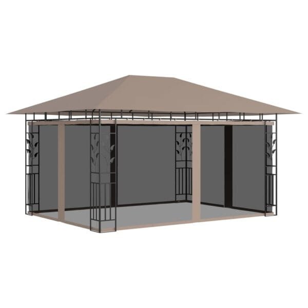 Altana z moskitierą i sznurem lampek LED, 4x3x2,73 cm, taupe - obrazek 3