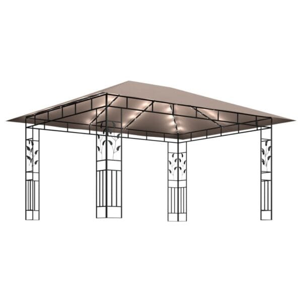 Altana z moskitierą i sznurem lampek LED, 4x3x2,73 cm, taupe - obrazek 4