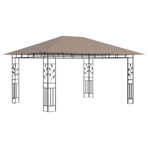 Altana z moskitierą i sznurem lampek LED, 4x3x2,73 cm, taupe - obrazek 5
