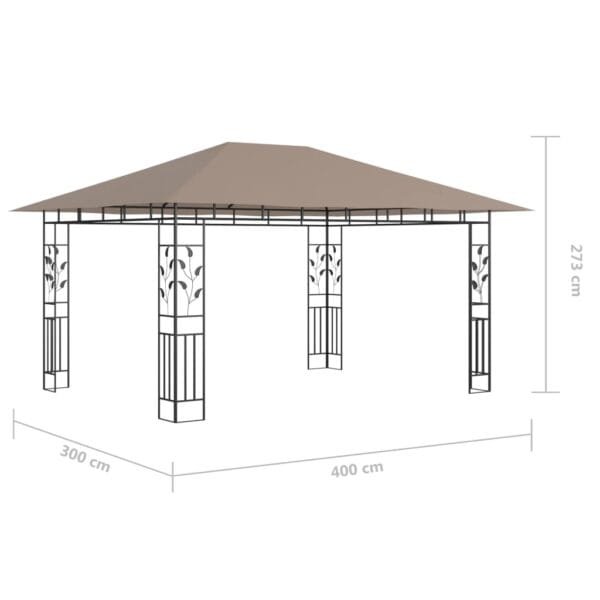 Altana z moskitierą i sznurem lampek LED, 4x3x2,73 cm, taupe - obrazek 11