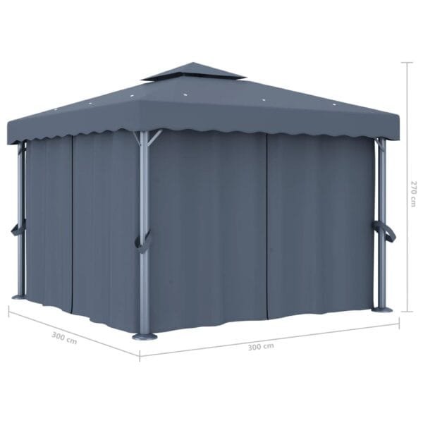 Altana z zasłonami i sznurem lampek LED, 3x3 m, antracytowa - obrazek 10