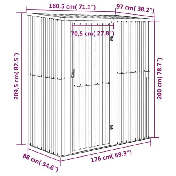 Domek ogrodowy, szopa, 180,5x97x209,5 cm, stal stylizowana na drewno - obrazek 7