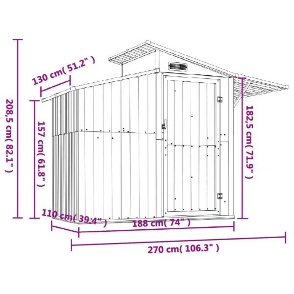 Domek ogrodowy, szopa, antracytowa 270x130x208,5cm, stal galwanizowana - obrazek 7