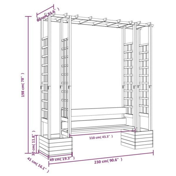 Pergola z ławką i donicami, impregnowane drewno sosnowe - obrazek 6