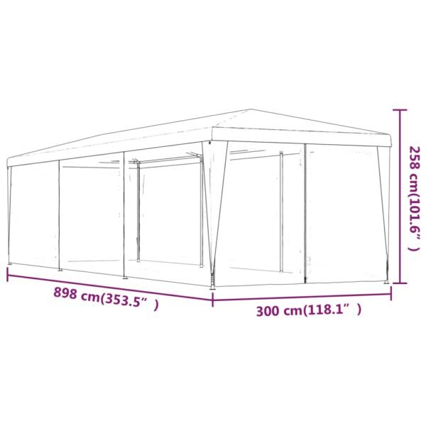 Namiot imprezowy z 8 ścianami z siatki, czerwony, 3x9 m, HDPE - obrazek 7