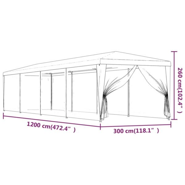 Namiot imprezowy z 10 ścianami z siatki, antracyt, 3x12 m, HDPE - obrazek 7