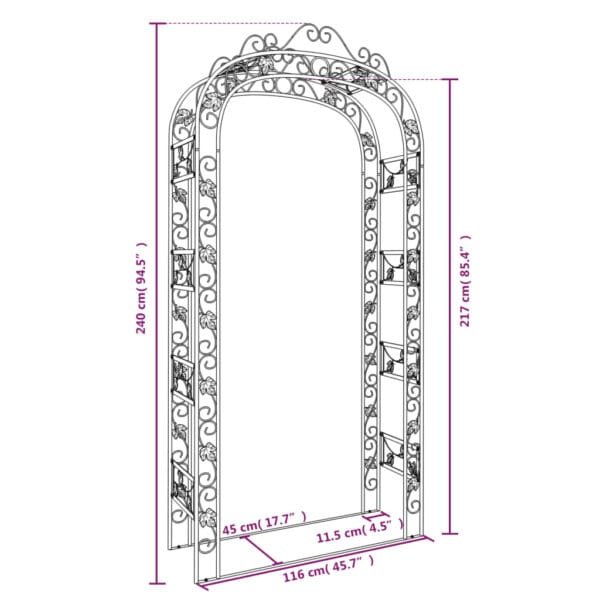 Pergola ogrodowa, czarna, 116x45x240 cm, stalowy - obrazek 6