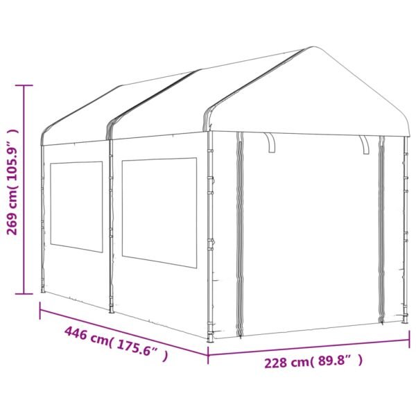 Namiot ogrodowy z dachem, biały, 4,46x2,28x2,69 m, polietylen - obrazek 7