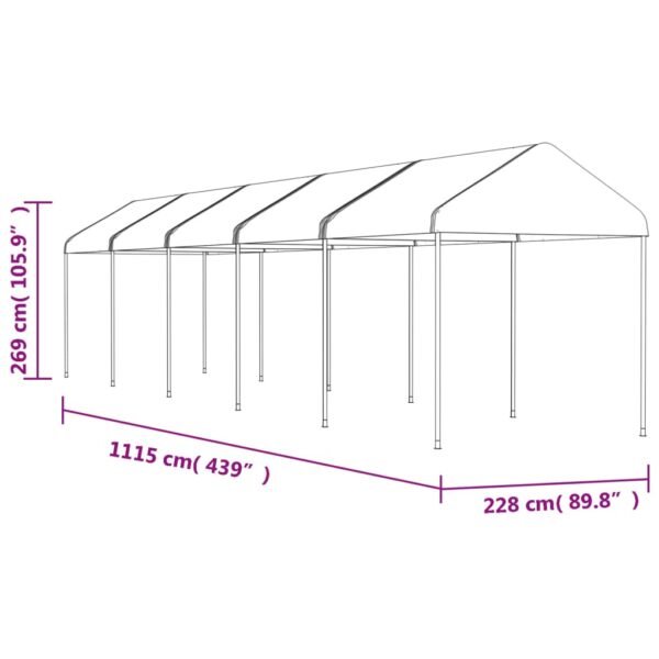 Namiot ogrodowy z dachem, biały, 11,15x2,28x2,69 m, polietylen - obrazek 5