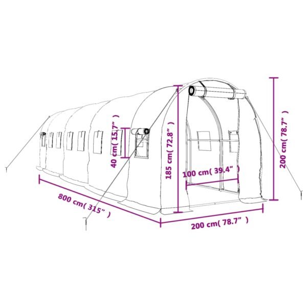 Tunel ogrodowy profesjonalny do upraw, biały, 16 m², 8x2x2 m - obrazek 12