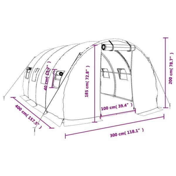 Tunel ogrodowy profesjonalny do upraw, biały, 12 m² 4x3x2 m - obrazek 12