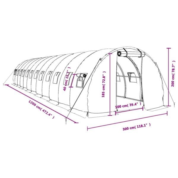 Tunel ogrodowy profesjonalny do upraw, biały, 36 m², 12x3x2 m - obrazek 12