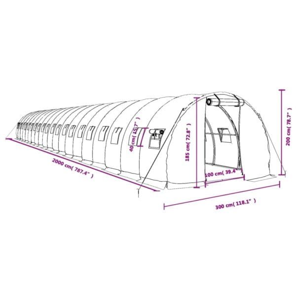Tunel ogrodowy profesjonalny do upraw, biały, 60 m², 20x3x2 m - obrazek 12
