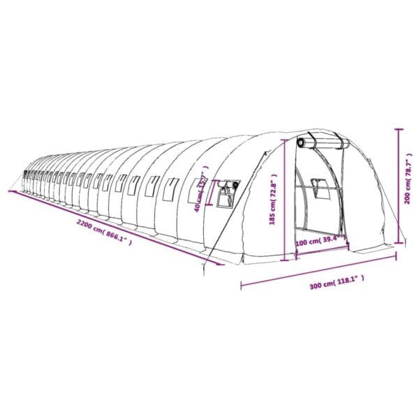 Tunel ogrodowy profesjonalny do upraw, biały, 66 m², 22x3x2 m - obrazek 12