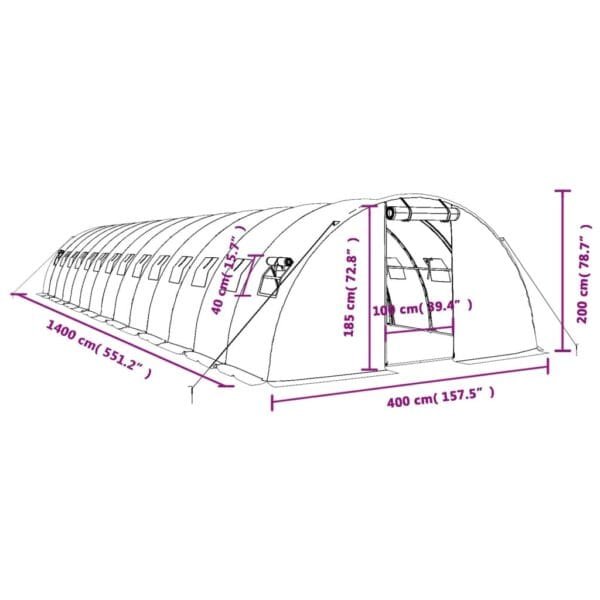 Tunel ogrodowy profesjonalny do upraw, zielony, 56 m², 14x4x2 m - obrazek 12