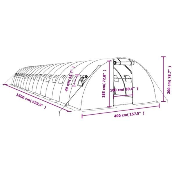 Tunel ogrodowy profesjonalny do upraw, zielony, 64 m², 16x4x2 m - obrazek 12