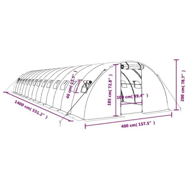 Tunel ogrodowy profesjonalny do upraw, biały, 56 m², 14x4x2 m - obrazek 12