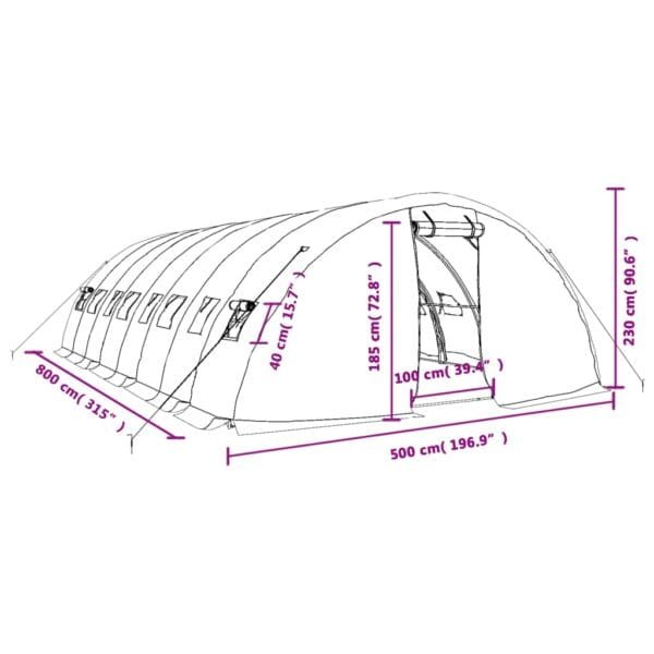 Tunel ogrodowy profesjonalny do upraw, zielony, 40 m², 8x5x2,3 m - obrazek 12