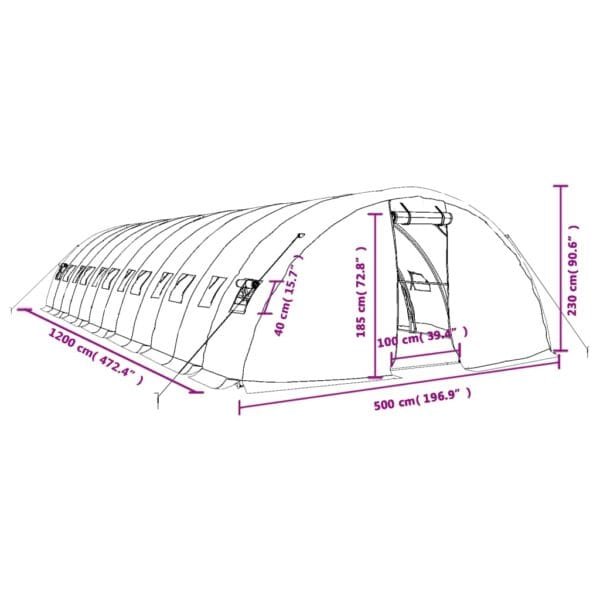 Tunel ogrodowy profesjonalny do upraw, zielony, 60 m², 12x5x2,3 m - obrazek 12
